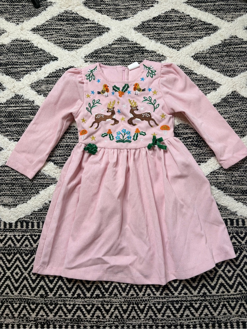 CCM Pink Long-Sleeve Embroidered Deer Dress